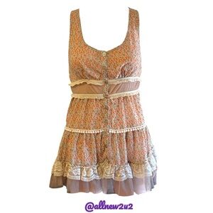 New Daytrip Sheer Boho Floral Top With Lace Tulle Trim - Gorgeous Neutrals Sm